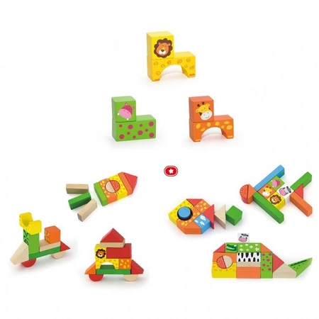 VIGA Drewniane Klocki Edukacyjne ZOO w Wiaderku 50 el.