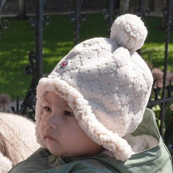 Lodger Dwuwarstwowa zimowa czapeczka z polaru jasnobeżowa Fleece Birch 6-12 m