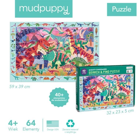 Mudpuppy Puzzle obserwacyjne Potężne dinozaury 64 elementy 4+