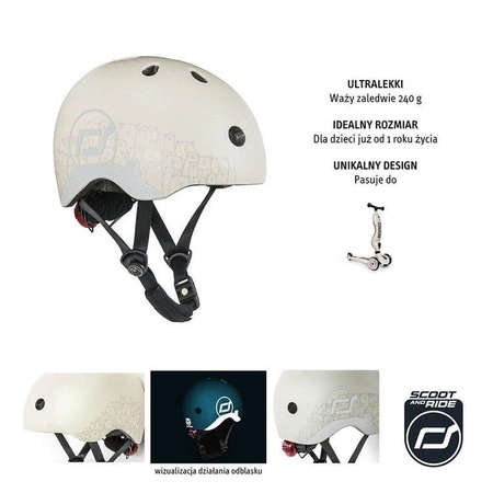SCOOTANDRIDE Kask z odblaskami XXS-S dla dzieci 1-5 lat Ash Bear