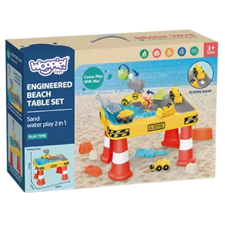 WOOPIE Stolik Wodny 2w1 Piaskownica Plac Budowy + 4 Autka 12el.