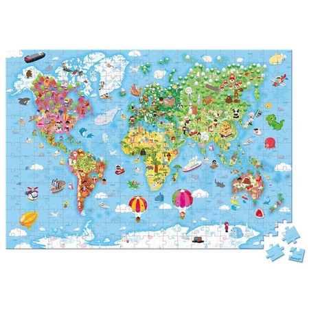 Puzzle w walizce Ogromna mapa świata 300 elementów 7+ Made in France, Janod (stary indeks: J02656)