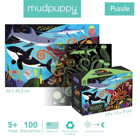 Mudpuppy Puzzle świecące w ciemności Drapieżniki z oceanów 100 elementów 5+