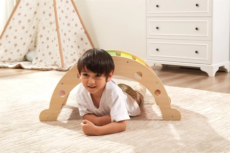 VIGA Drewniany Bujak Mostek 2w1 Huśtawka MONTESSORI Tęczowa