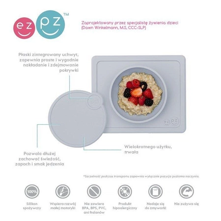 EZPZ Silikonowa pokrywka do miseczki Mini Bowl pastelowa szarość