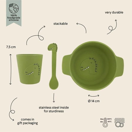 Silikonowy Zestaw Naczyń dla Dzieci - Dinozaur