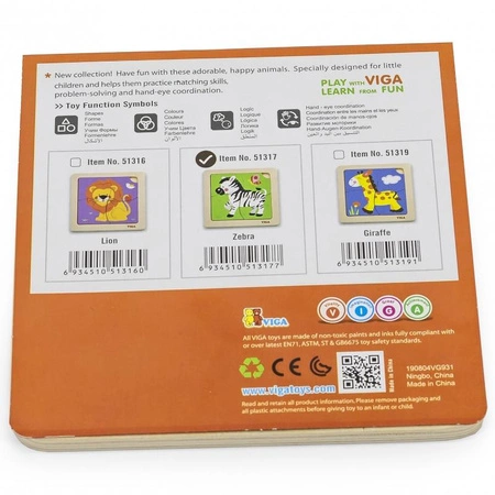 VIGA Poręczne Drewniane Puzzle Zebra