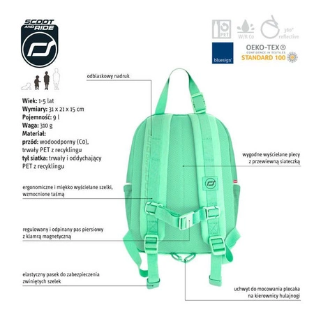 SCOOTANDRIDE Plecak na hulajnogę dla dzieci 9l 1-5 lat, Kiwi