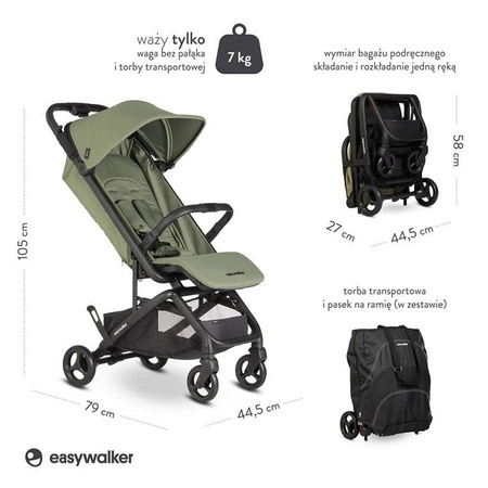 Easywalker Miley² Kompaktowy wózek spacerowy z torbą transportową Sage Green