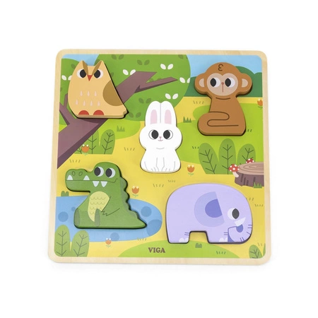 VIGA Drewniana Układanka Puzzle Zwierzątka Las do Dopasowania