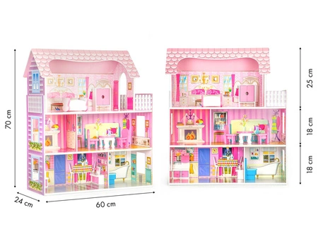 Duży drewniany domek dla lalek + meble ECOTOYS