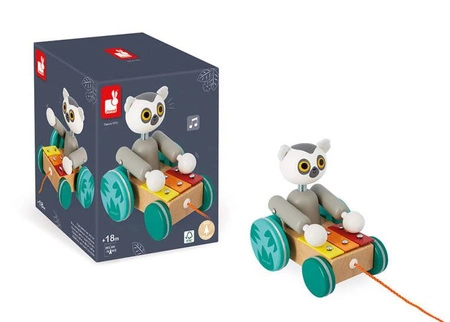Drewniany lemur z cymbałkami do ciągnięcia Tropik 18m+, Janod