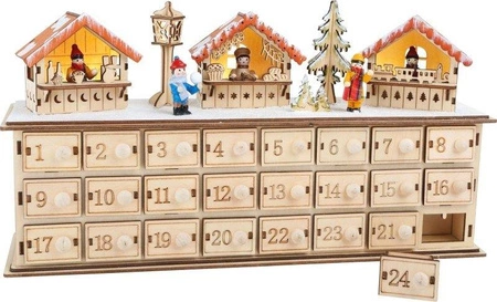 Drewniany kalendarz adwentowy Jarmark Bożonarodzeniowy z światłem 1290-Smal Foot