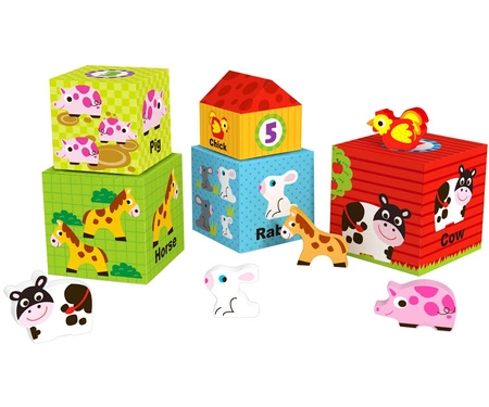 TOOKY TOY Kostki Farma w Pudełkach Układanka