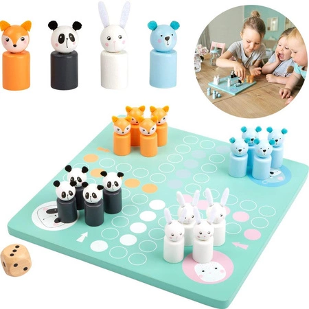 Gra drewniana Chińczyk w barwach pasteli Miś i przyjaciele 11462-Small Foot, gry planszowe dla dzieci