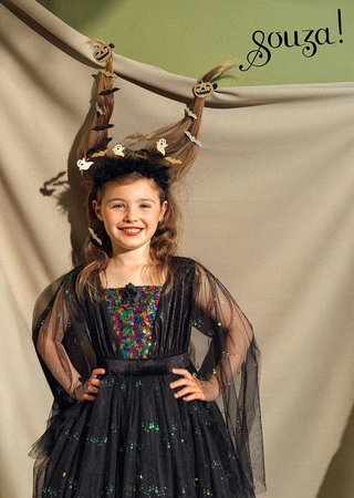 Souza! Kostium sukienka tiulowa z cekinami i lampkami LED czarownica Agatha 8-10 lat