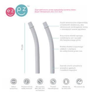 EZPZ Silikonowy kubeczek ze słomką Mini Cup + Straw Training System 120 ml + 2 słomki GRATIS pastelowa szarość