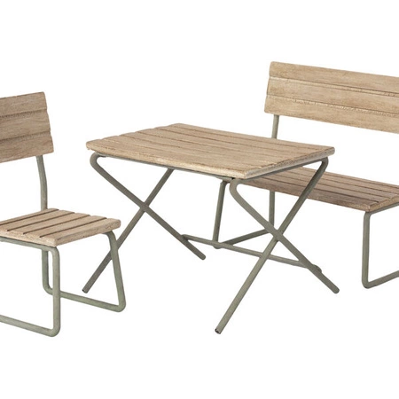 Akcesoria dla lalek - zestaw ogrodowy, ławka, stolik krzesło - Maileg