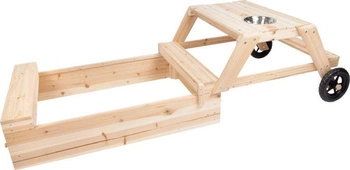 Drewniana piaskownica dla dzieci 3w1 stolik z ławką stół błotny Outdoor Small Foot 12411 zestaw mebli ogrodowych