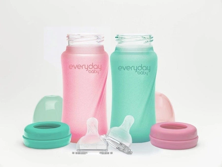 Szklana butelka ze smoczkiem M, 240 ml, miętowa, Everyday Baby