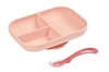 Beaba Komplet naczyń z silikonu trójdzielny talerz z przyssawką + łyżeczka Pink