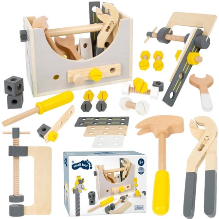 Drewniany zestaw narzędzi w skrzynce z uchwytem Miniwob 11809-Small Foot, majsterkowanie i narzędzia do majsterkowania