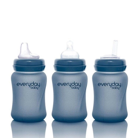 Szklana butelka ze smoczkiem S reagująca na temperaturę, 150 ml, borówkowa, Everyday Baby