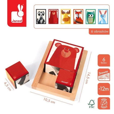 Klocki drewniane 6 elementów puzzle Baby Forest, Janod