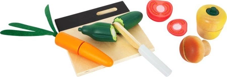 Zestaw drewnianych warzyw do krojenia z deską i nożykiem w skrzynce Small Foot 12329