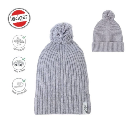 Lodger Czapeczka z wełny merino 100% szara Drizzle 6-12 m