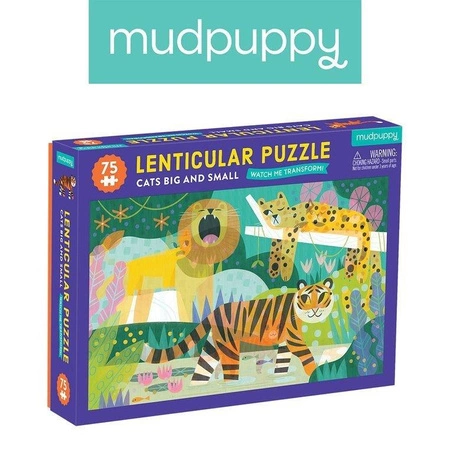 Mudpuppy Puzzle soczewkowe z ruchomym obrazkiem 3D Duże i małe koty 75 elementów 5+