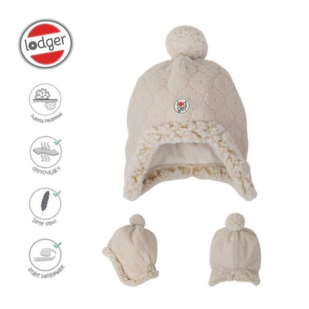 Lodger Dwuwarstwowa zimowa czapeczka z polaru jasnobeżowa Fleece Birch 1-2 l