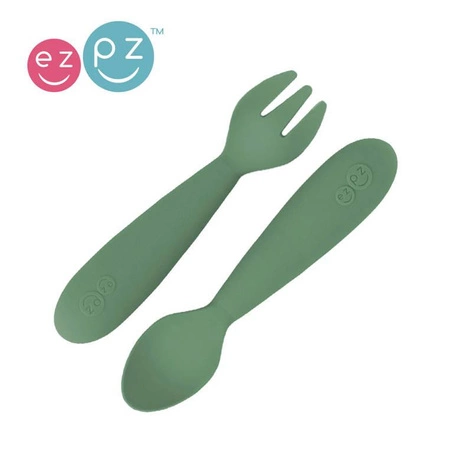 EZPZ Komplet silikonowych sztućców Mini Utensils oliwkowy