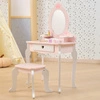 VIGA Duża Toaletka Drewniana Biało-Różowa z Lustrem i Krzesełkiem