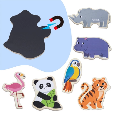 VIGA Drewniane Magnesy Dzikie Zwierzęta – Kolorowe Magnesy Edukacyjne 18M+
