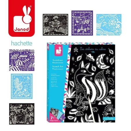 Zestaw kreatywny Do zdrapywania Karty świecące w ciemności Nocny świat 7+, Janod