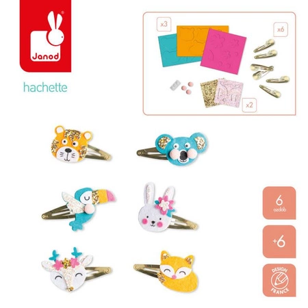Zestaw kreatywny do tworzenia biżuterii Brokatowe spinki do włosów Zwierzątka 6+, Janod