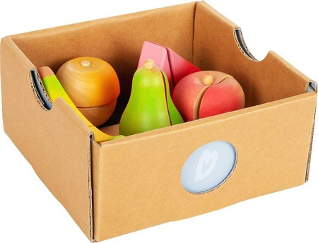 Zestaw drewnianych owoców do krojenia z deską i nożykiem w skrzynce Small Foot 12330