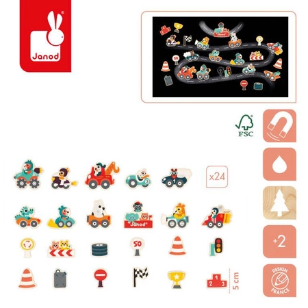 Magnesy Samochody 24 szt. 2+, Janod