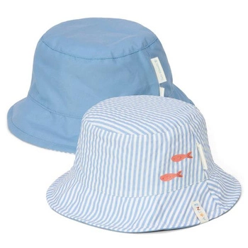 Little Dutch Dwustronny kapelusz przeciwsłoneczny Stripes Ocean Blue - rozm. 2