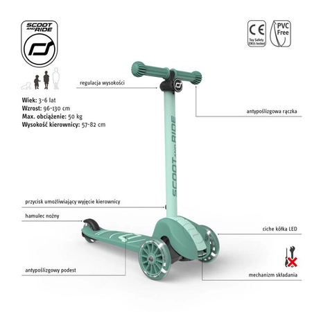 SCOOTANDRIDE Highwaykick 3S Hulajnoga z systemem sterowania 2w1 i kółkami LED składana 3+ Forest