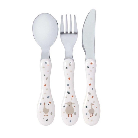 Lassig Komplet 3-el. sztućców ze stali nierdzewnej Tiny Farmer Owieczka/Gąska
