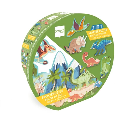 Scratch, 2 w 1 Puzzle podłogowe i pierwsze puzzle - Dinozaury 80 el.