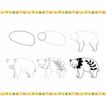 Zestaw kreatywny Rysowanie krok po kroku Zwierzęta 20 rysunków 7+, Janod