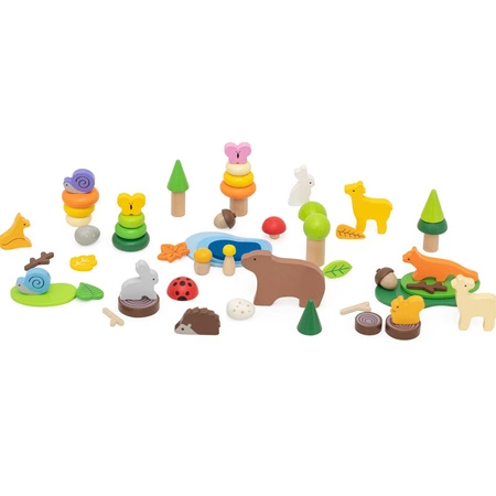 VIGA Drewniane Klocki Kolorowe Leśne Opowieści Pudełko 58el.