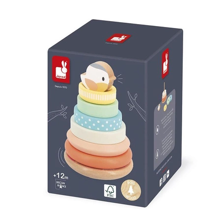 Janod Układanka piramida drewniana Gniazdko Pure 12 m+