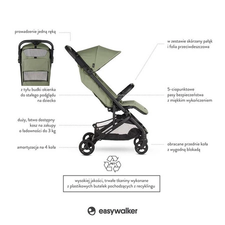 Easywalker Miley² Kompaktowy wózek spacerowy z torbą transportową Sage Green