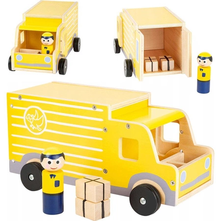 Samochód drewniany Żółta ciężarówka pocztowa Auto kuriera 11458-Small Foot Design, samochodziki dla dzieci