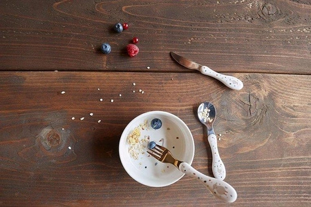 Lassig Komplet 3-el. sztućców ze stali nierdzewnej Tiny Farmer Owieczka/Gąska