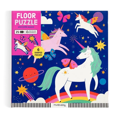 Mudpuppy Puzzle podłogowe z unikalnymi kształtami Magiczne jednorożce 25 elementów 3+